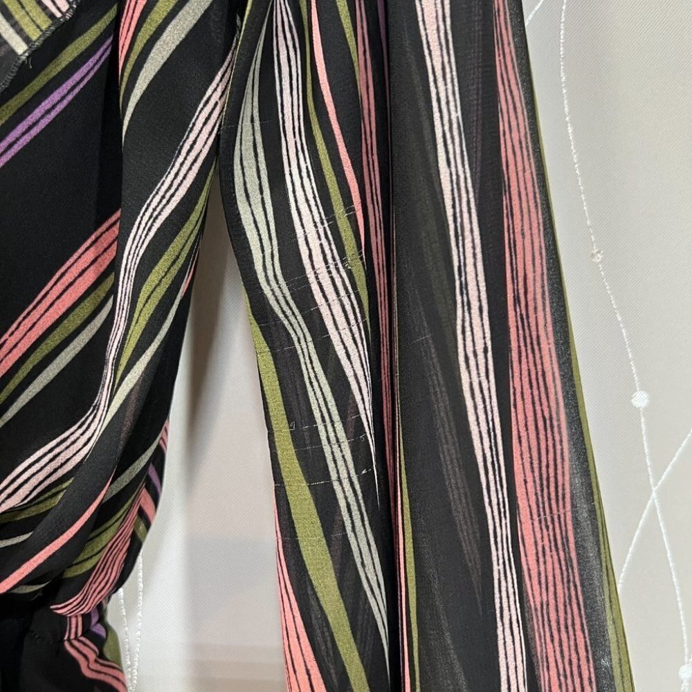 Giamba Black Stripe Ruffle Blouson Midi Dress $1335 - Picture 13 of 15